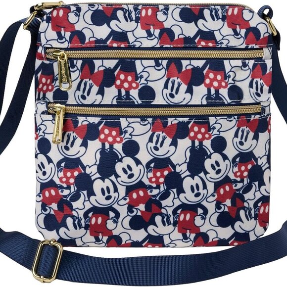 Mickey and Minnie Mouse Crossbody Purse Women's Passport Bag Navy Nylon - Picture 1 of 9